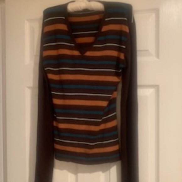 Fall Neutral V-Neck Striped Sweater - Picture 2 of 5